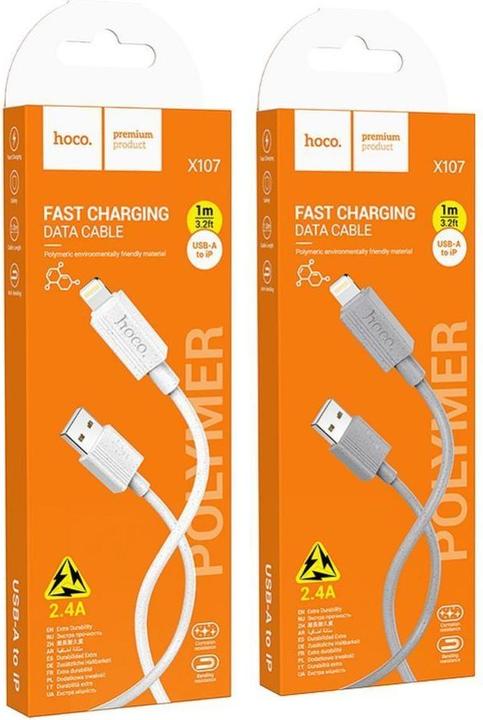 Actual product image Hoco Cable cable USB A to Lightning 2,4A X107 1 m white (1 m, USB 3.2 Gen 1)