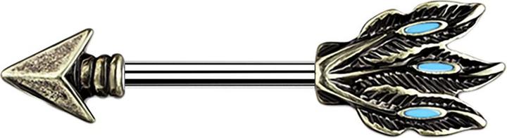 Star Piercing Barbell altgold Tribal Pfeil (Chirurgenstahl 316L, Messing)