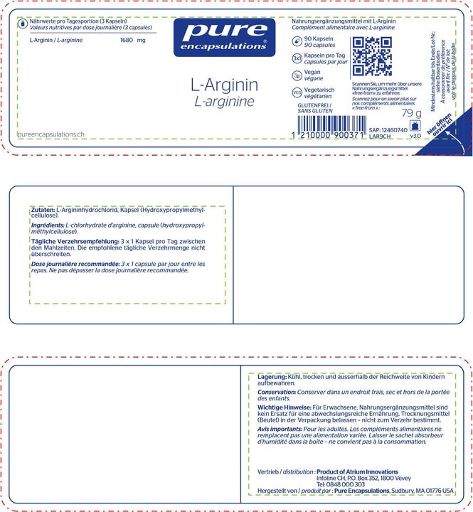 Nährwerte und Zutaten Pure encapsulations L-Arginin (90 Stück, Kapseln, 112 g)