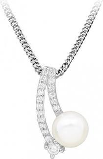 Silver Cat - Gentle necklace with pearl and zircons SC416