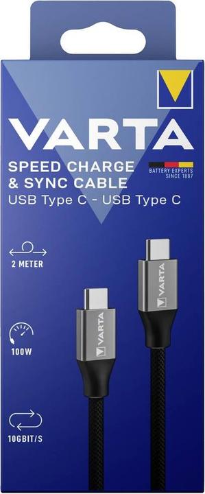 Image du produit Varta Câble Speed Charge & Sync USB Type C vers USB Type C (2 m, USB 3.1, 100 W)
