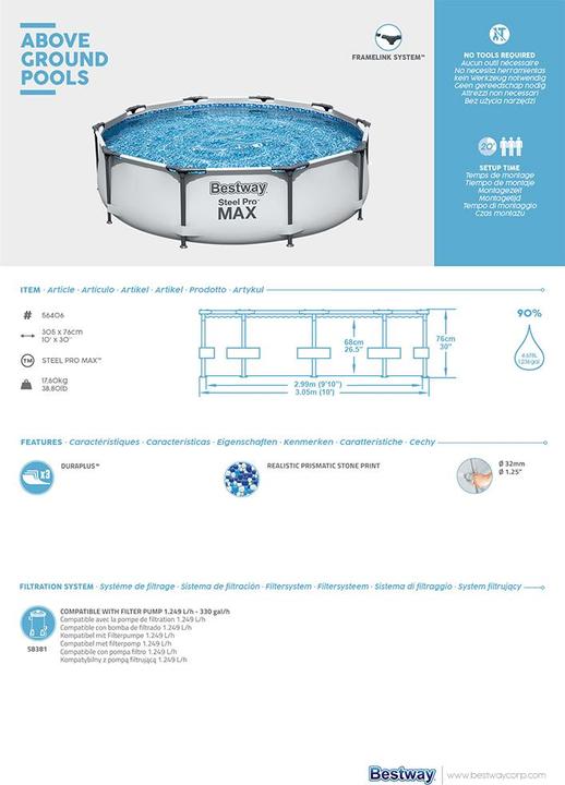 Image du produit Bestway Piscine Steel Pro Max 305x76cm (ø 305 x 75 cm)