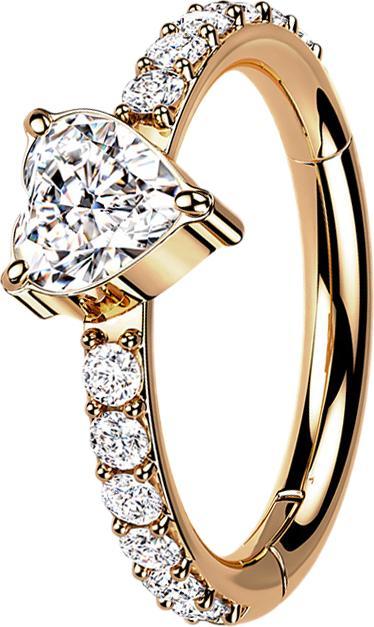 Star Piercing Micro Segmentring klappbar rosegold seitlich Kristalle und Kristallherz silber (ohne Messing, Titan G23)