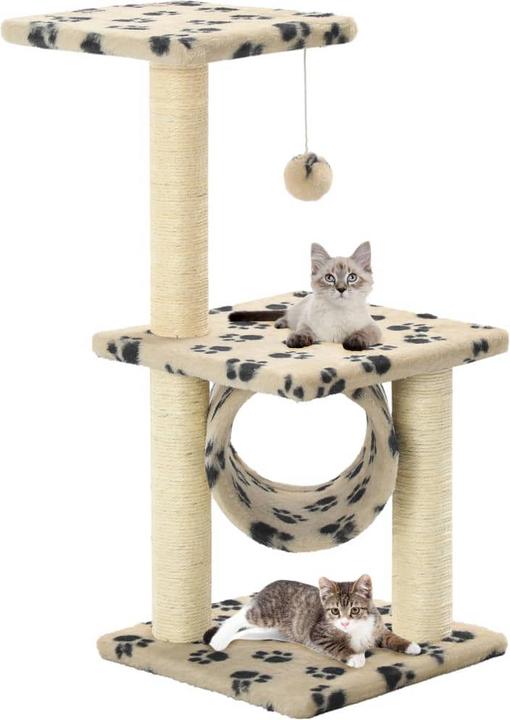 Produktbild VidaXL Katzen Kratzbaum (65 cm, Beige mit schwarzem Pfoten-Aufdruck)