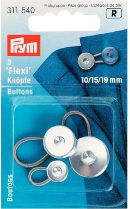 Prym Flexi-knop met lus, zilver 10 + 15 + 19 mm, kaart 3 stuks, zilver
