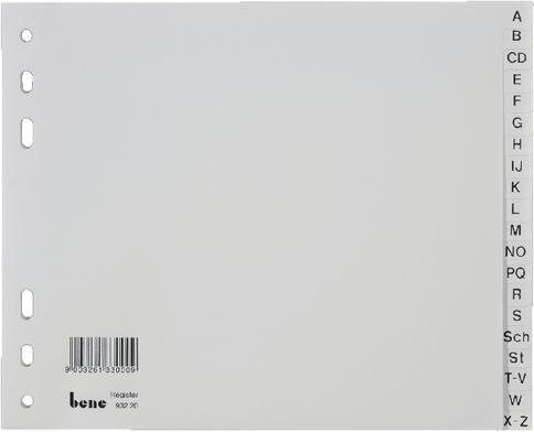 Actual product image Bene Plastic register A - Z DIN A4 (half height) grey 20 pieces