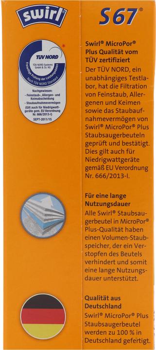 Actual product image Swirl Staubsaugerbeutel S67 MicroPor Plus für Siemens und Bosch Staubsauger
