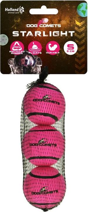 Dog Comets Starlight Star Tennisbal S Roze 3st (Ballspielzeug Hund)