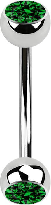 Star Piercing Micro Banane silber mit zwei Kugeln Kristall grün (Chirurgenstahl 316L, ohne Messing)