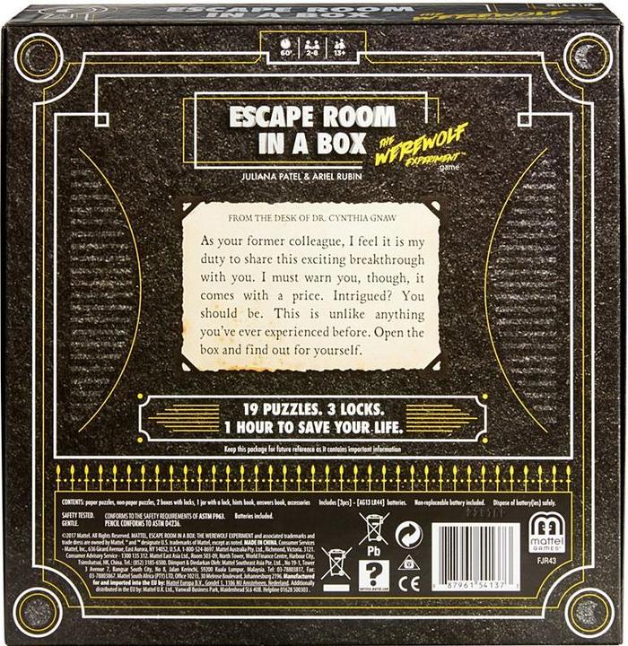 Produktbild Mattel Games FJR43 Escape Room In A Box The Werewolf Experiment Game