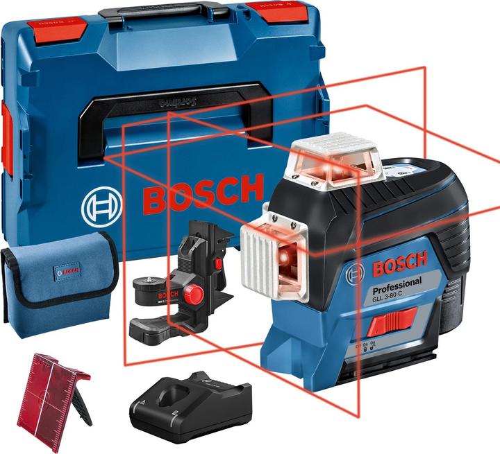 Koffer L-BOXX 136, universele houder BM 1 Professional, laserrichttafel, accu GBA 12V 2.0Ah, snellader GAL 1230 CV