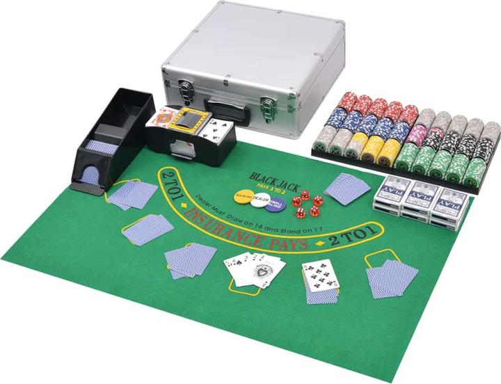 VidaXL Set combinato poker/blackjack con 600 fiches laser in alluminio
