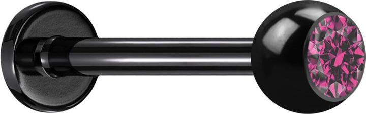 Star Piercing Micro Labret schwarz mit Kugel und Kristall pink (ohne Messing, Titan G23)
