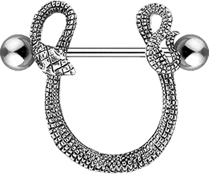 Star Piercing Barbell silber mit zwei Kugeln Schlange (Chirurgenstahl 316L)