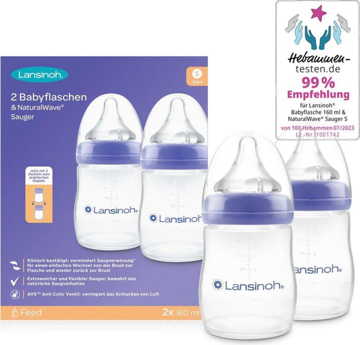 Actual product image Lansinoh Babyflaschen PP-Flasche 2er Pack 160ml mit Natural Wave® (160 ml)