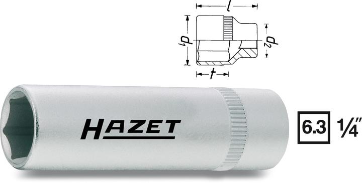 HAZET Steckschlüsseleinsatz ∙ Sechskant 850LG-13 ∙ Vierkant6,3 mm (1/4 Zoll) ∙ Aussen Sechskant-Trac… (13 mm)