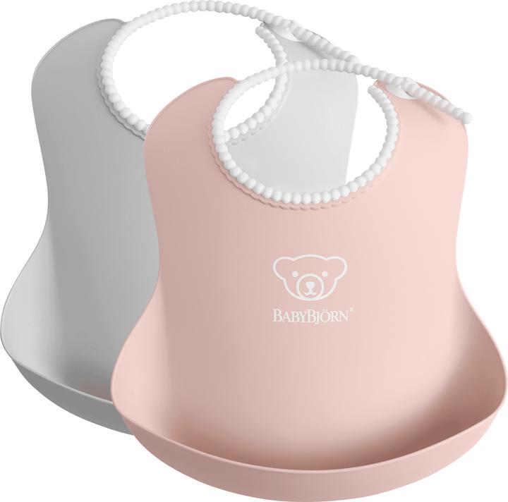 BabyBjörn Bavoir pour bébé, 2 pièces, gris / rose poudré (4 mois)