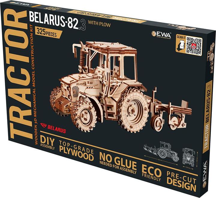 Actual product image Eco Wood Art Traktor BELARUS-82.3 mit Pflug - 3D Holzbausatz