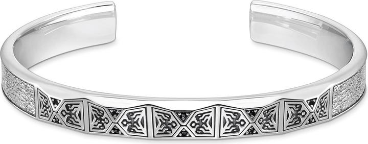 Thomas Sabo Armreif Facettiertes Design mit Schwarzen Steinen Silber (19 cm, Geschwärzt, 925 Sterlingsilber)