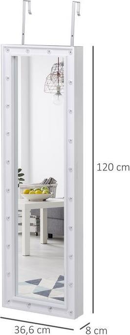 Produktbild Swisshandel24 LED Spiegelschrank Schmuckschrank zur Türmontage, Weiss, 36,6x8x120 cm