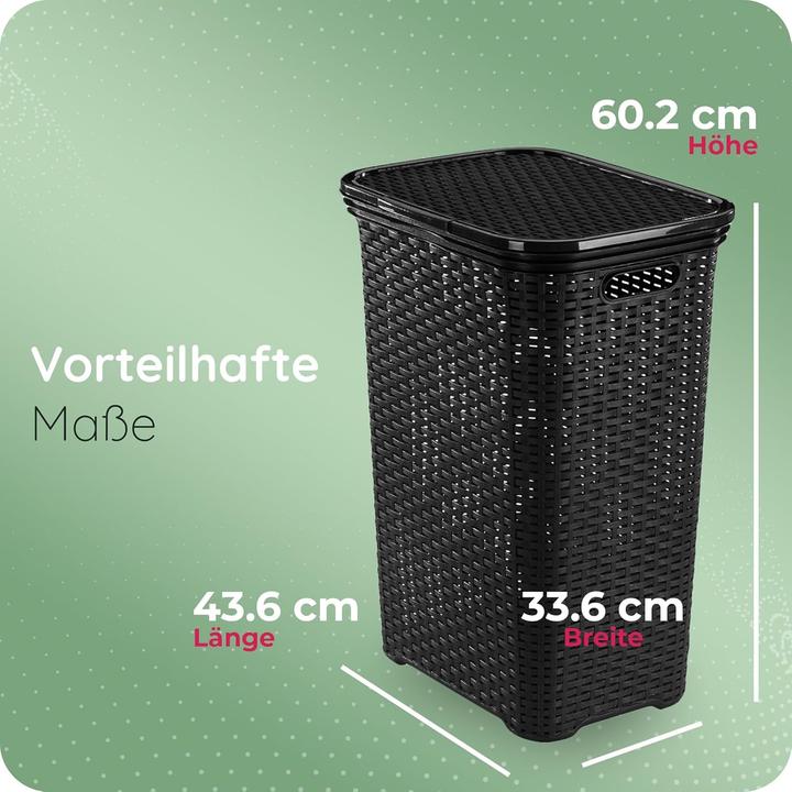 Produktbild Novaliv 3 Stück Rattan Wäschekorb mit Deckel 60L Schwarz, Wäschebox Set Wäscheeimer Wäschebehälter m (60 l)