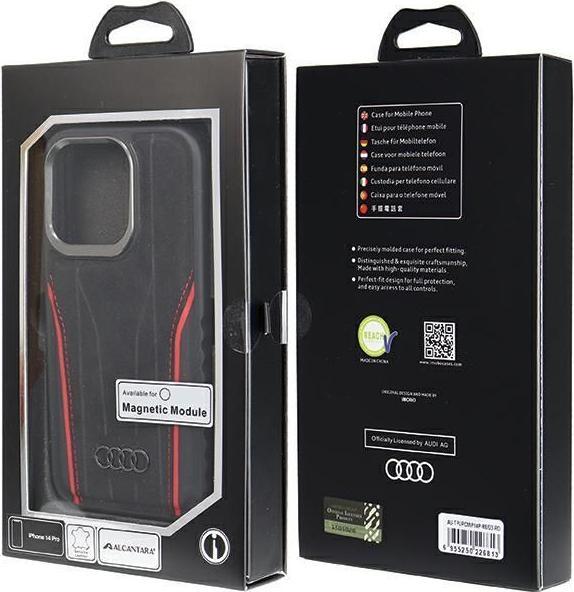 Actual product image Audi Genuine Leather MagSafe iPhone 14 Pro 6.1" czarno-czerwony/black-red hardcase AU-TPUPCMIP14P-R8 (Apple iPhone 14 Pro)
