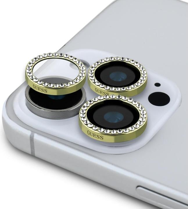 Produktbild Guess BP Rhinestone 2in1 Screen Protector and Camera Lens Set for iPhone 16 Pro Max - Gold (1 Stück, Apple iPhone 16 Pro)