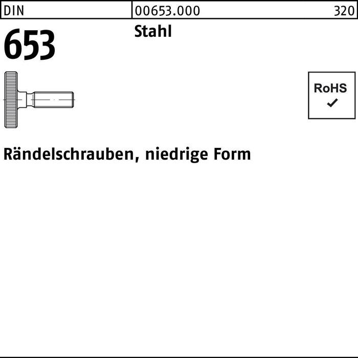 Produktbild Rändelschraube DIN 653 niedrige Form M 4 x 25 Stahl Stahl (50 Schrauben pro Stück)