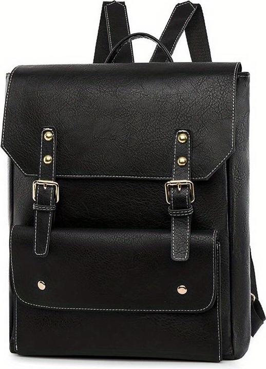 Only-Bags.Store Vintage Schnalle Dekor Klappe Backpac, Preppy Style Schultasche, solide Farbe Laptop Daypack