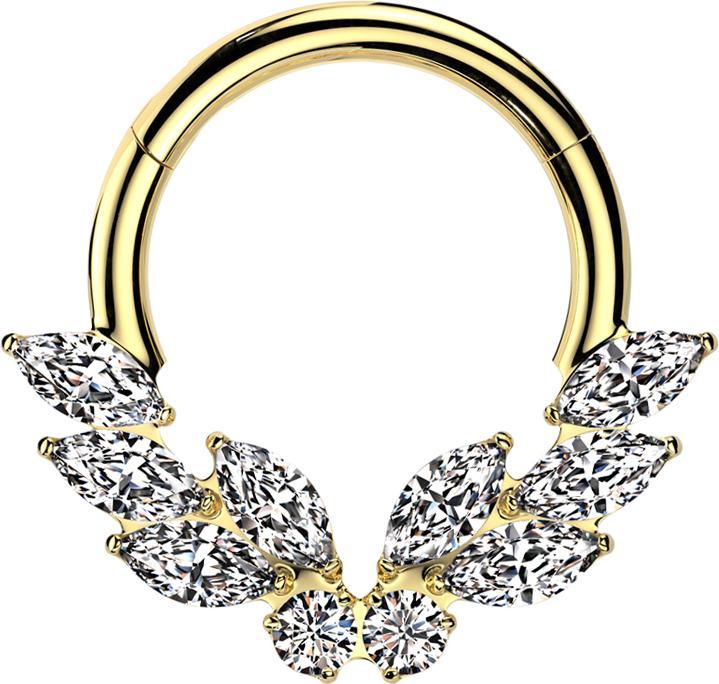 Actual product image Star Piercing Micro segment ring hinged gold-plated six ovals and butterfly crystals silver (without brass, Titanium G23)