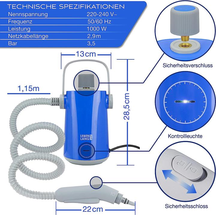 Produktbild Lebenlang Dampfreiniger Handgerät (3.50 Bar, 1000 W)