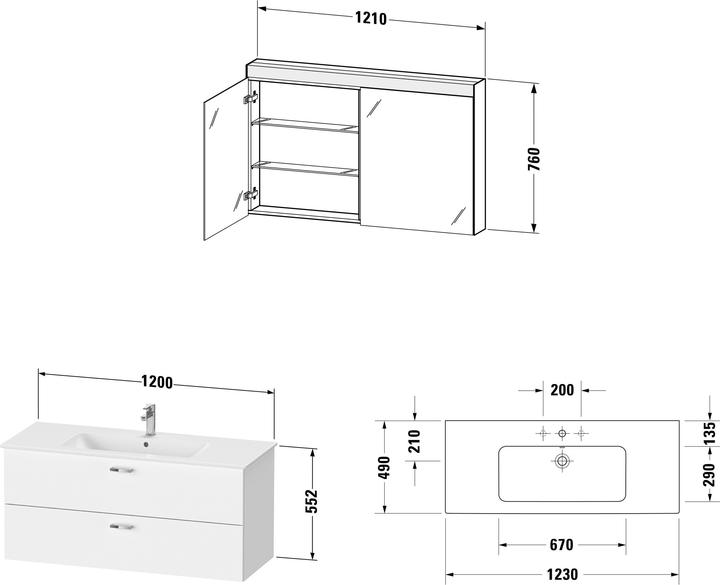 Produktbild Duravit Badmöbel-Set XBASE 1230mm m SPS BETTER WT 1 HL we hgl
