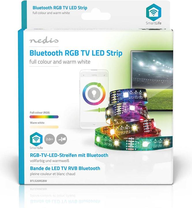 Immagine prodotto Nedis Striscia LED SmartLife | Bluetooth | RGB / bianco caldo | SMD | 2,00 m | IP20 | 2700 K | 380 lm | (Multicolore, 200 cm, Interno)