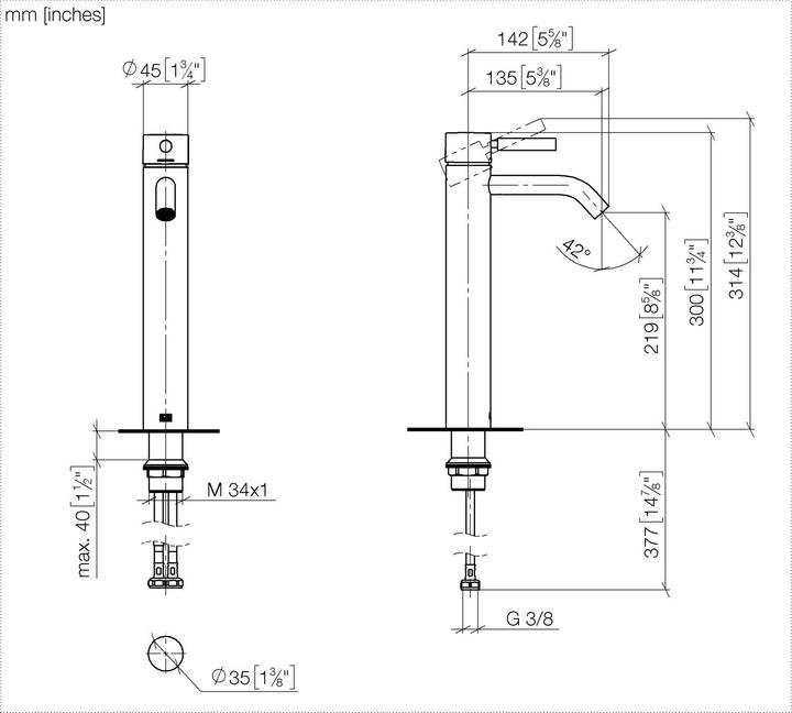 Produktbild Dornbracht Dornb Waschtisch-Einhandbatterie META erhöhter Standfuss Ausladung 136mm chrom