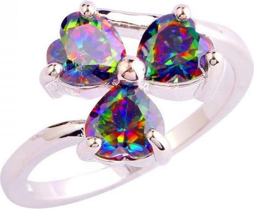 Hermex versilberter Ring mit Regenbogen Topas - Gr. 59 / Size 9 (59)
