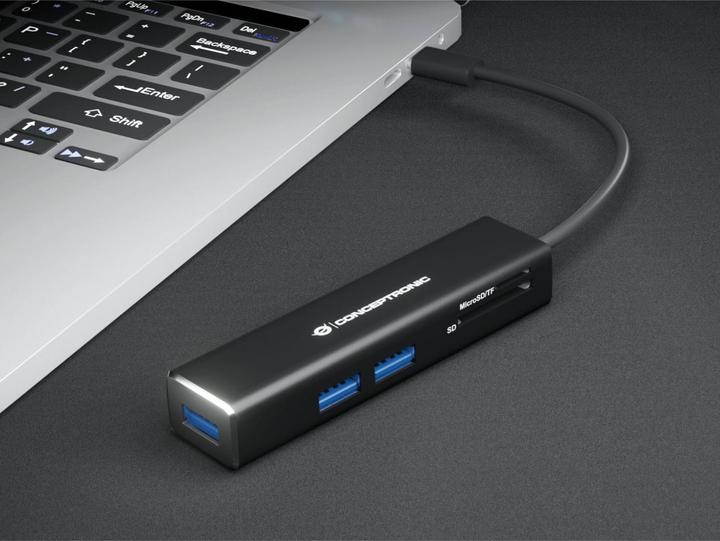 Produktbild Conceptronic DONN08B Schnittstellen-Hub USB 3.2 Gen 1 (3.1 Gen 1) Type-C 5000 Mbit/s Schwarz (USB-C, 3 Ports)