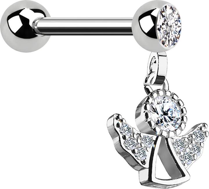 Star Piercing Micro Barbell silber mit Kugel und Anhänger Engel (Messing, Chirurgenstahl 316L)