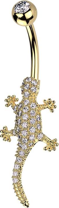 Star Piercing Banane vergoldet mit Kugel vergoldet Kristall silber und Echse Kristalle silber (Messing, Chirurgenstahl 316L)