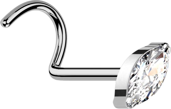 Star Piercing Nasenstecker gebogen silber mit Oval Kristall silber (Titan G23, ohne Messing)