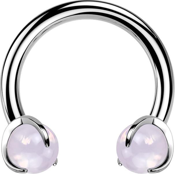 Star Piercing Micro Circular Barbell Innengewinde silber mit zwei Kugeln Opalite pink Stein gefasst (ohne Messing, Mineralisch, Titan G23)