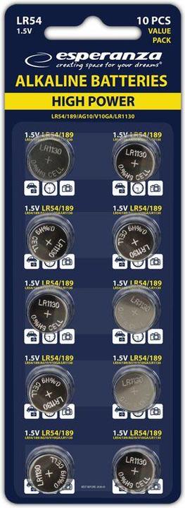 Actual product image Esperanza L54 Alkaline button element 10pcs/pack (10 pcs., AG10)