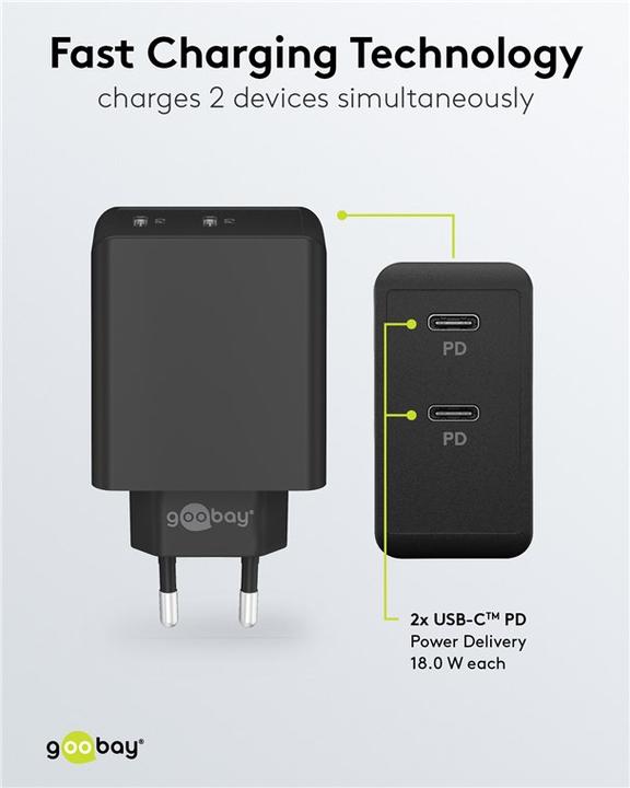 Immagine prodotto Goobay Doppio Caricabatterie Rapido USB C (36 W)