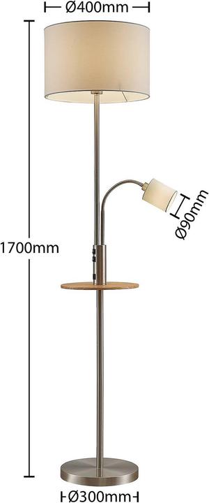 Produktbild Lindby Aovan Stehlampe mit Ablage und USB, nickel (E27)