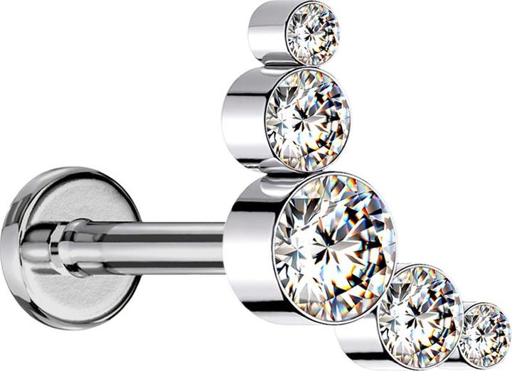 Star Piercing Micro Labret Innengewinde silber fünf Kristalle silber (Chirurgenstahl 316L, ohne Messing)