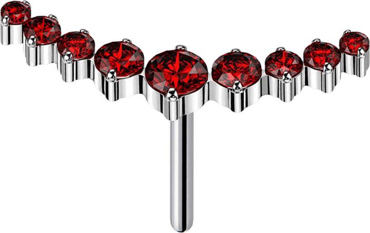 Star Piercing Threadless gebogen silber neun runde Kristalle rot (ohne Messing, Titan G23)