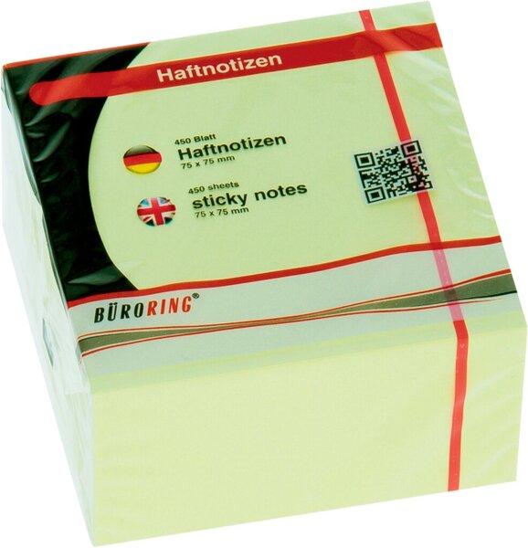Büroring Haftnotiz-Würfel, FSC, 75 x 75 mm, pastellgelb, 450 Blatt (75 x 75 mm)