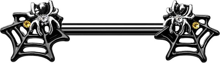 Star Piercing Barbell Stab Spinne im Netz schwarz (Chirurgenstahl 316L, Messing)