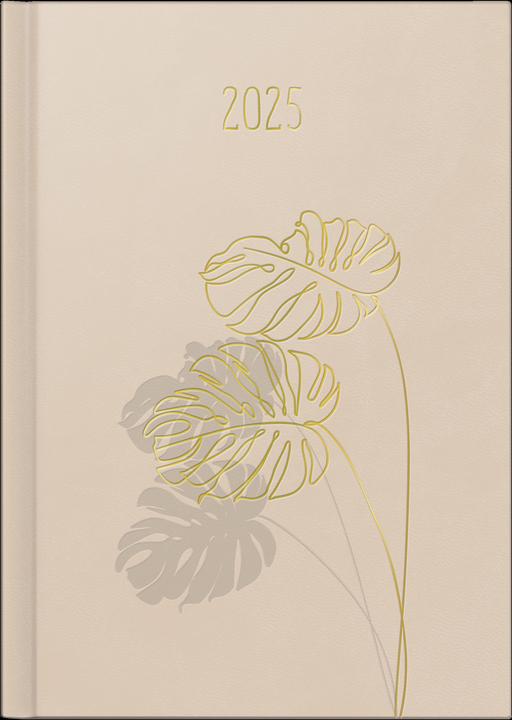 Produktbild Rido Buchkalender Mentor 14,8x20,8cm 1 Tag/Seite Kunstleder Monstera altrosa 2025 (A5, Deutsch, Englisch, Französisch, Russisch, Polnisch, Niederländisch, Tschechisch)