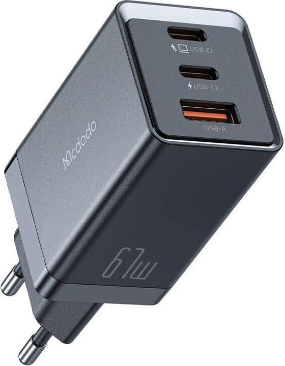 Actual product image Mcdodo CH-1541 GaN wall charger, 2x USB-C, 1x USB, 67W (black) (67 W)