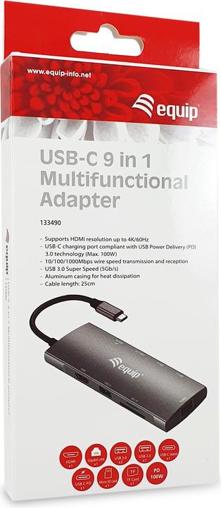 Produktbild equip 9-in-1 Multifunctional Adapter (USB-C, 9 Ports)